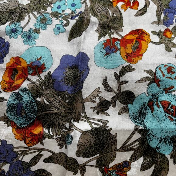 Vera silk scarf multicolor square retro cream & floral border blue green & gold - Picture 4 of 7